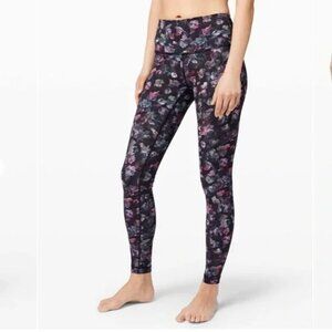 Lululemon Wunder Under Mid Rise Ankle Leggings Women Size 4 Black Floral